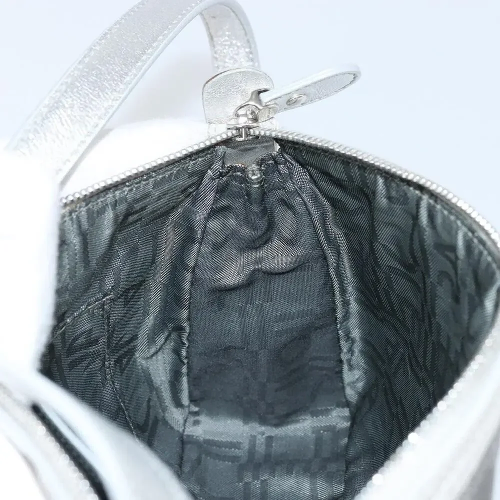 Salvatore Ferragamo Leather Coated Canvas Hand Pouch Silver